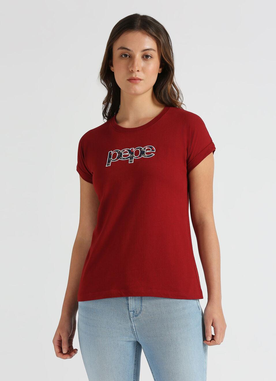 Red Roll-up Short Sleeve T-shirt, , large image number 1