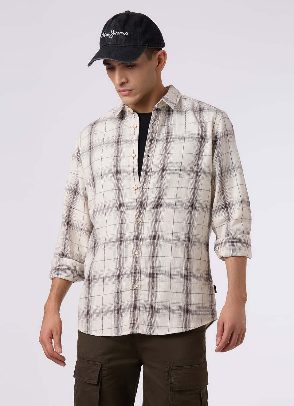 Men Off White Checked Regular Fit Shirt, , large image number 0