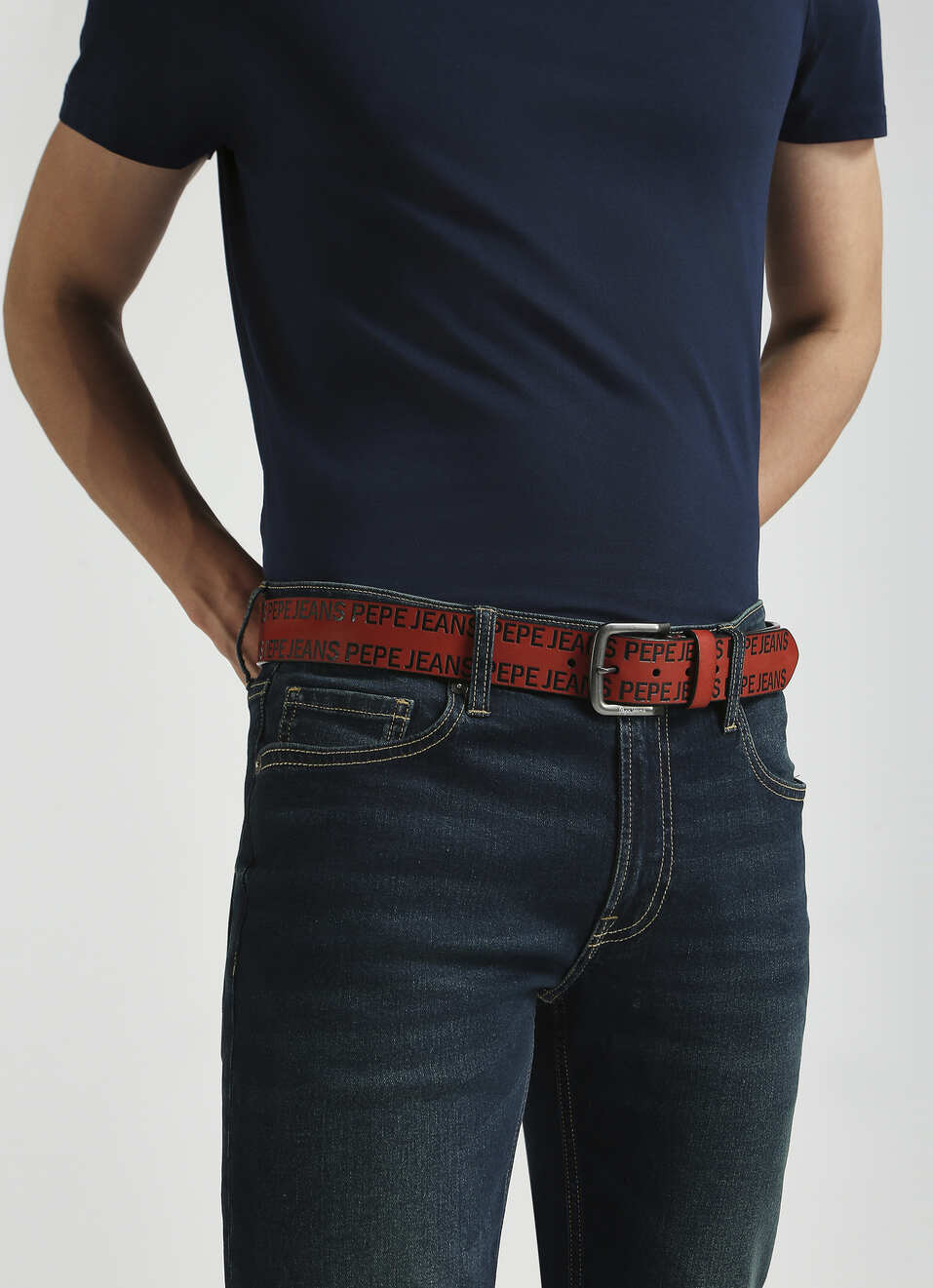 Brown Embossed Leather Belt, , large image number 5