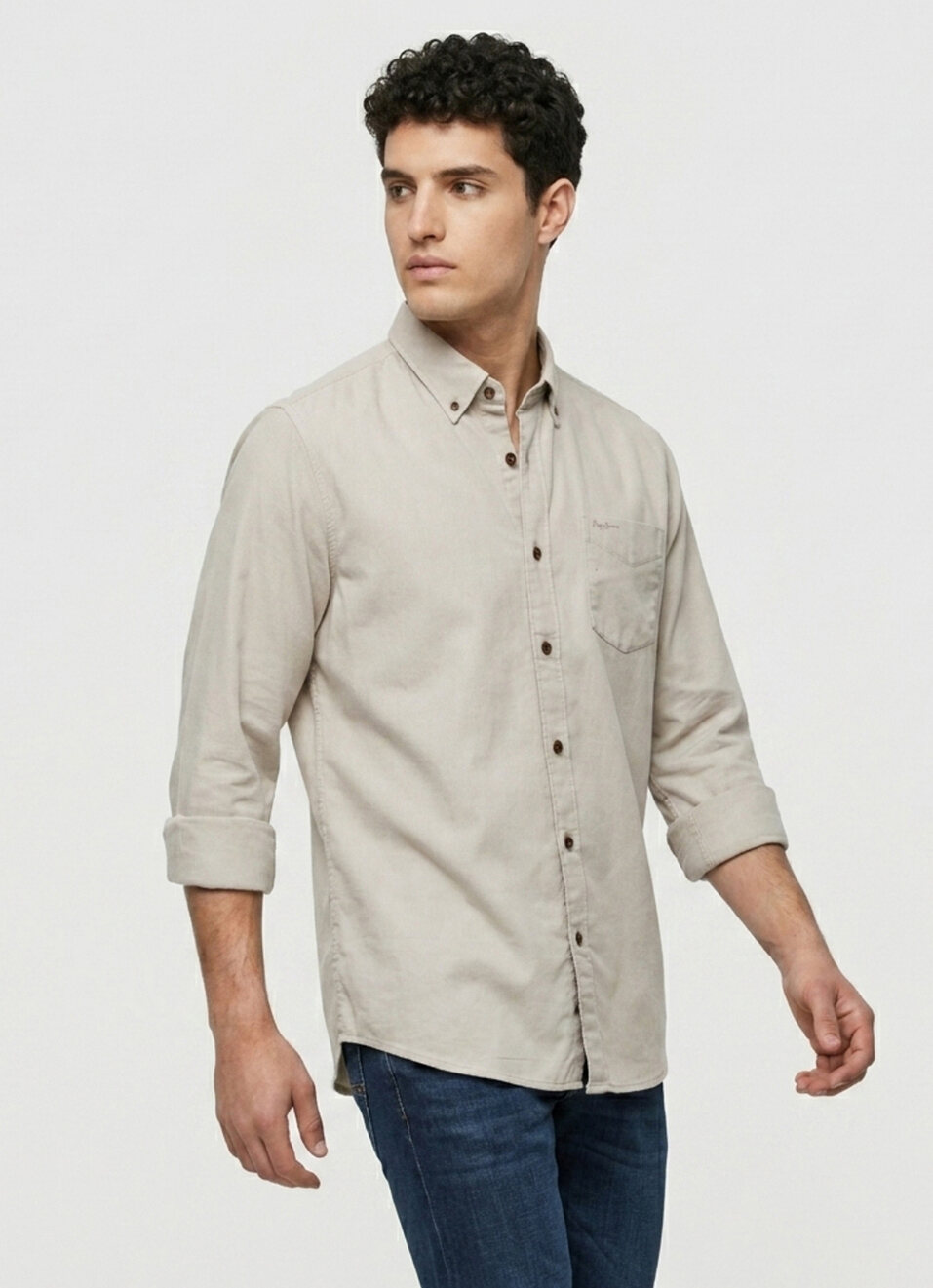 Men Dark Olive Solid Button-down Collar Oxford Shirt, , large image number 3