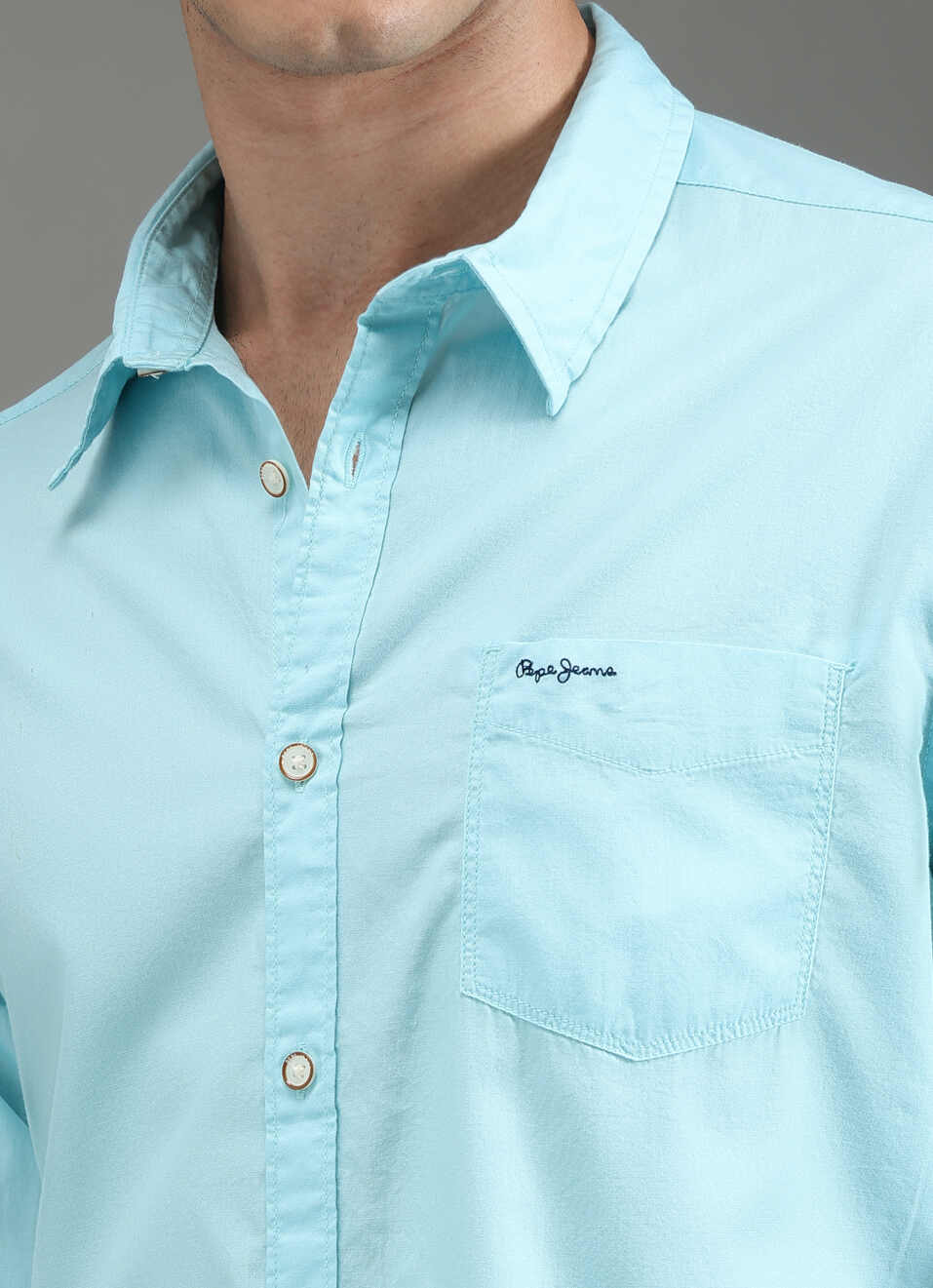 Men Aqua Blue Solid Shirt, , large image number 6