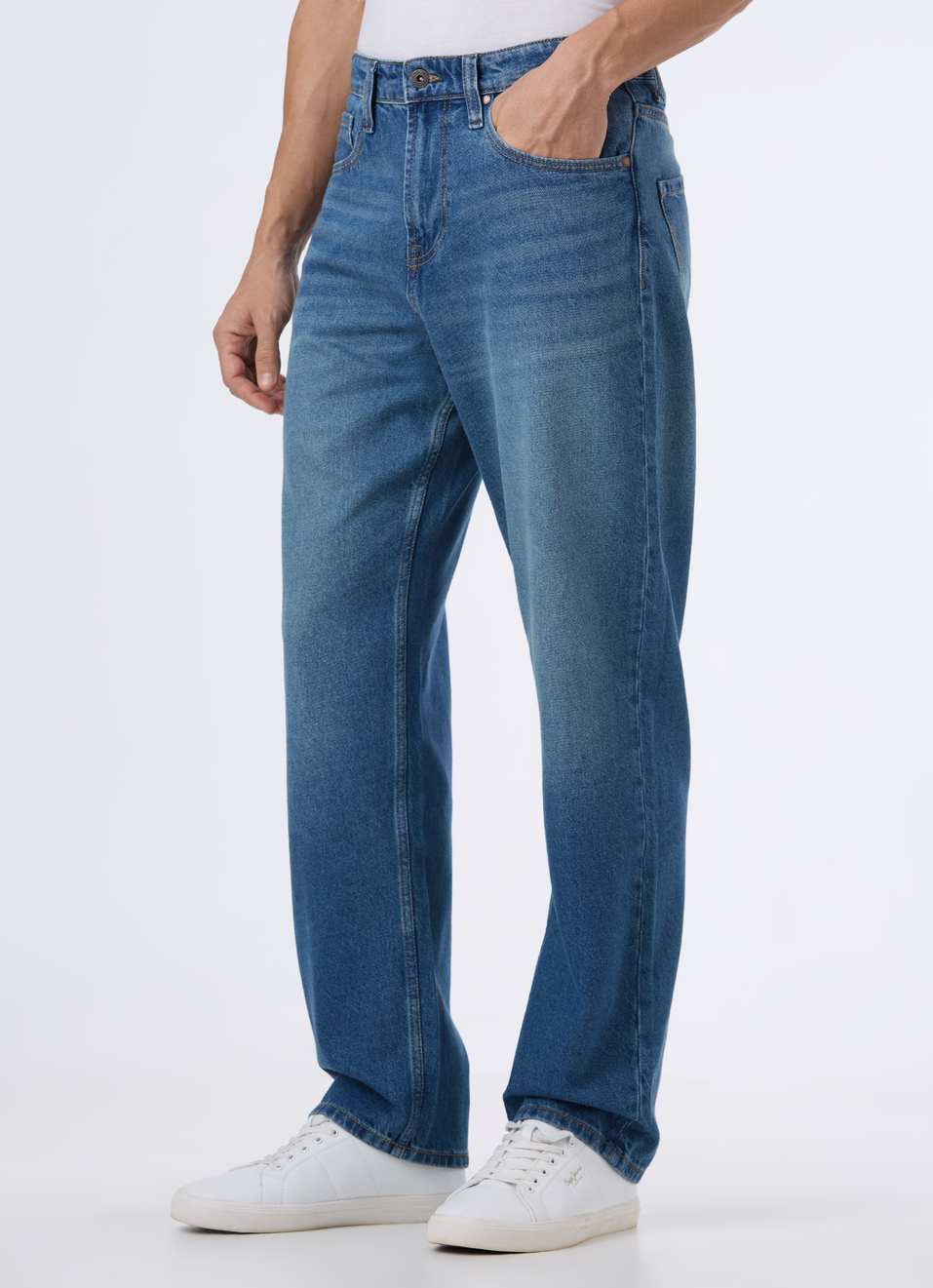 Men Blue Mid Rise Baggy Fit Tapered Jeans, , large image number 3