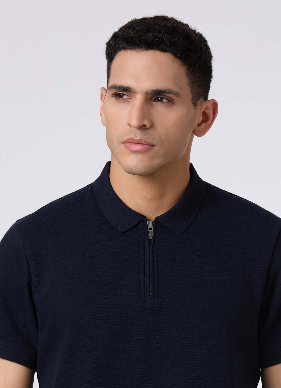 Men Navy With Zip Placket Polo, , large image number 4