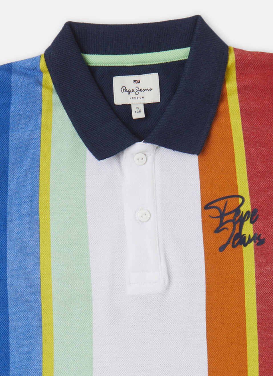 Boys Navy Vertical Stripes Pique Short Sleeve Polo, , large image number 2