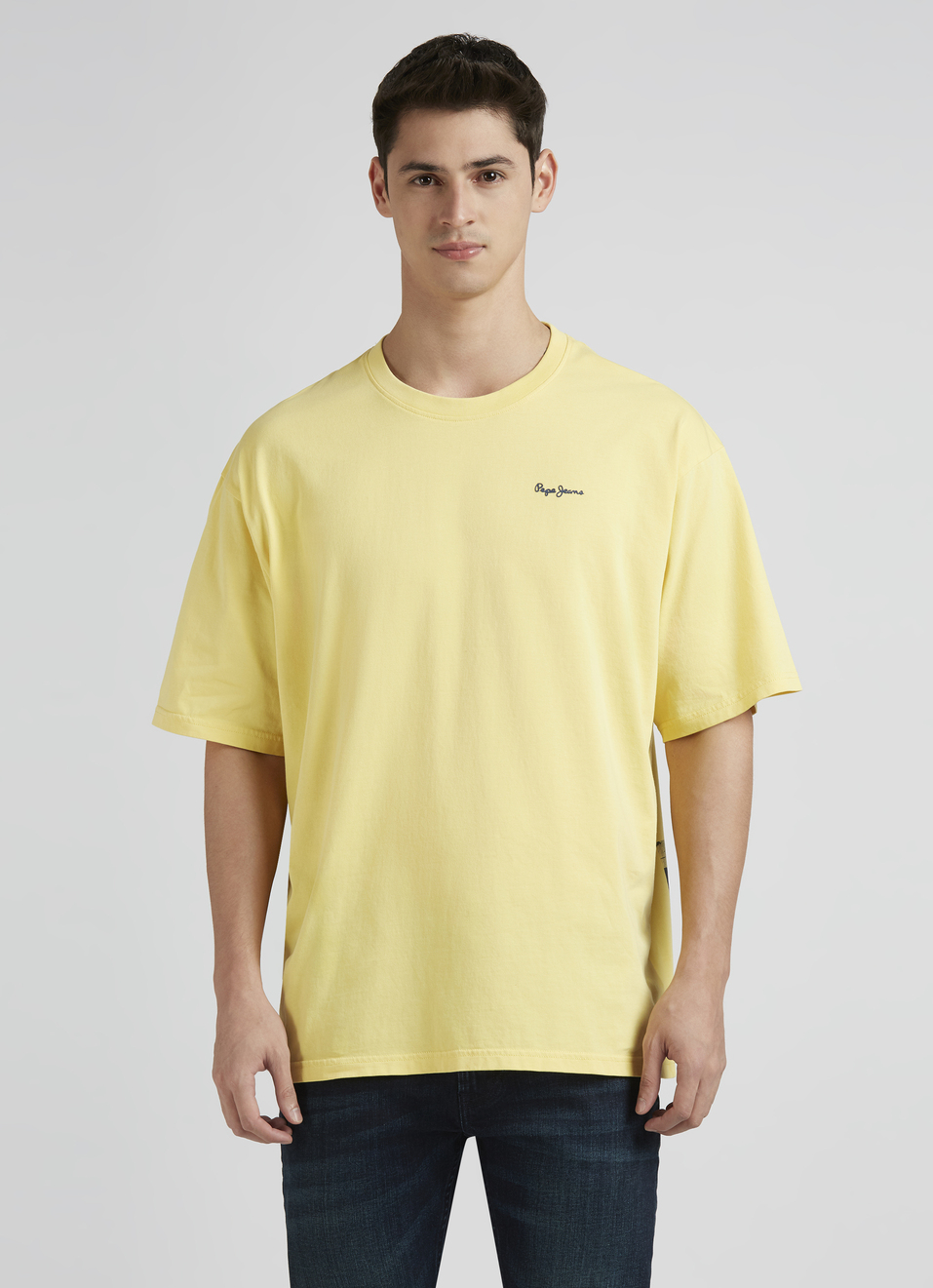 Yellow Back Print Short Sleeve Oversized T-shirt, , large image number 1