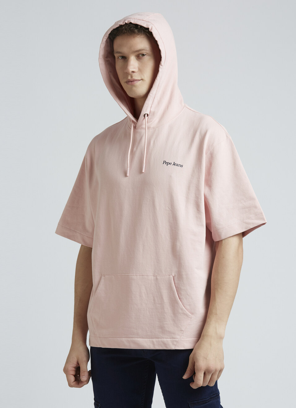 Pink Short Sleeve Oversized Hooded Sweatshirt, , large image number 3