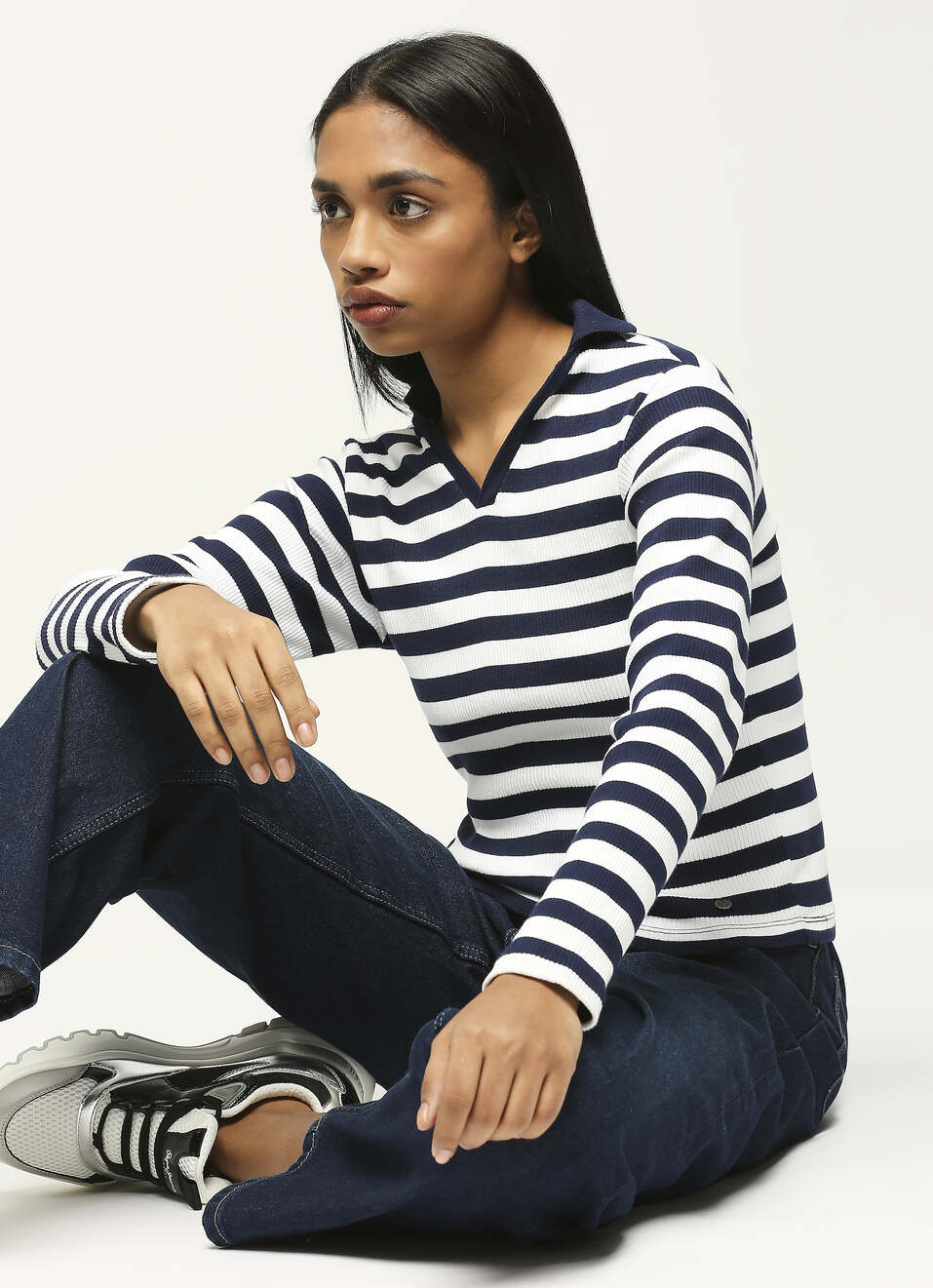 Navy Striped Full Slevee T-shirt, , large image number 6