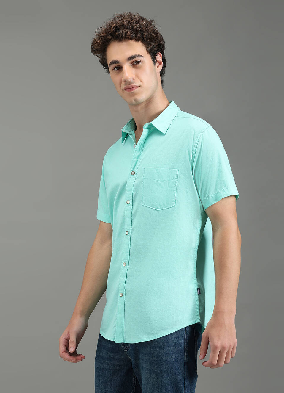 Men Blue Solid Short Sleeve Shirt, , large image number 7