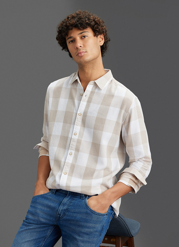 Men Beige Checked Regular Fit Long Sleeve Shirt