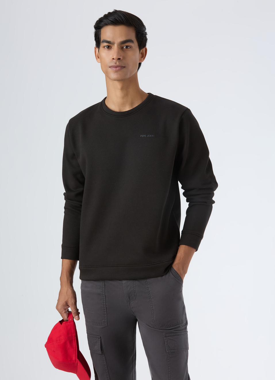 Men Black Solid Crew Neck Sweatshirt, , large image number 0