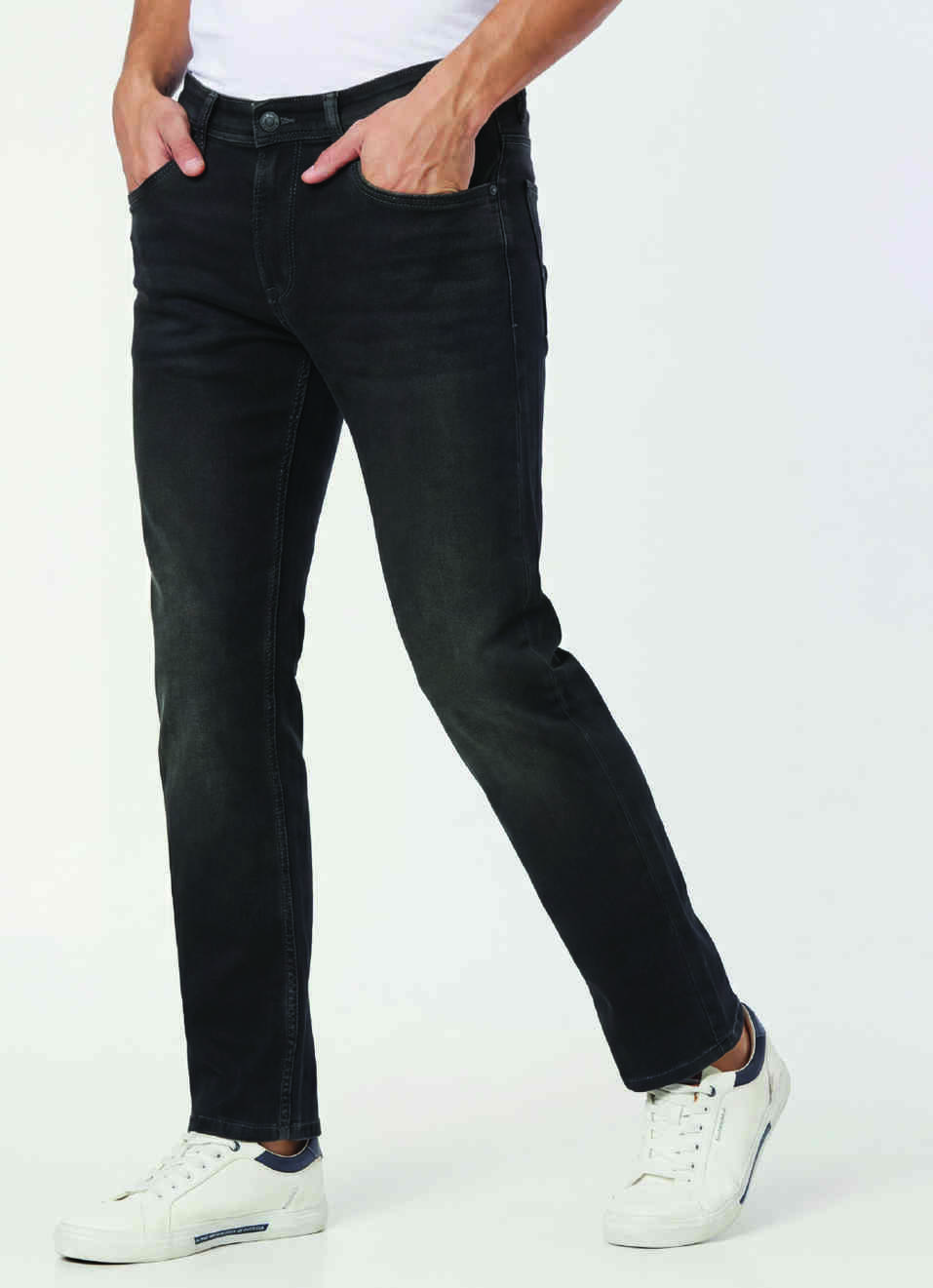 Men Black Mid Rise Slim Fit All Clima Jeans, , large image number 0
