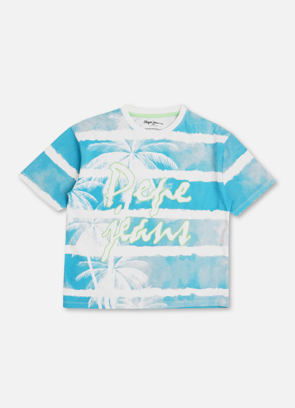 Boys French Blue Beach Inspired Distressed Stripes Print T-shirt, , large image number 0
