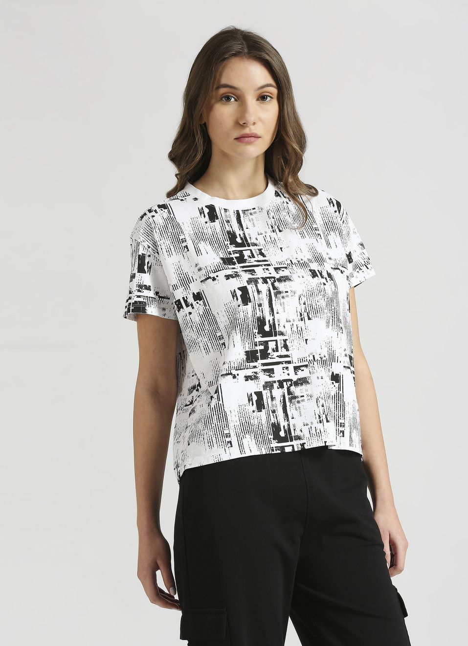 White Abstract Aop Print Short Sleeve T-shirt, , large image number 3