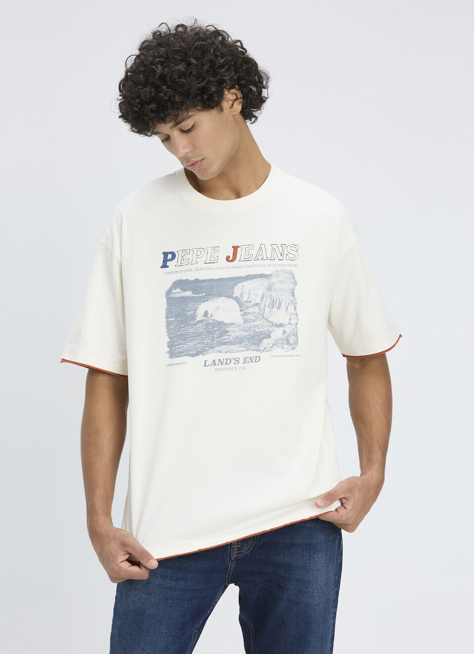 Men Off White Oversized Graphic Print T-shirt, , large image number 0