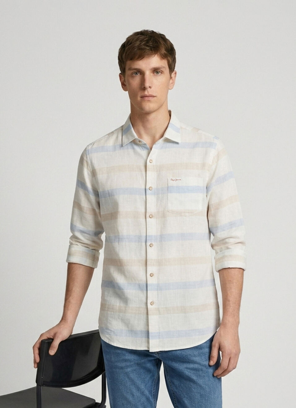 Men Blue Striped Long Sleeve Shirt, , large image number 0