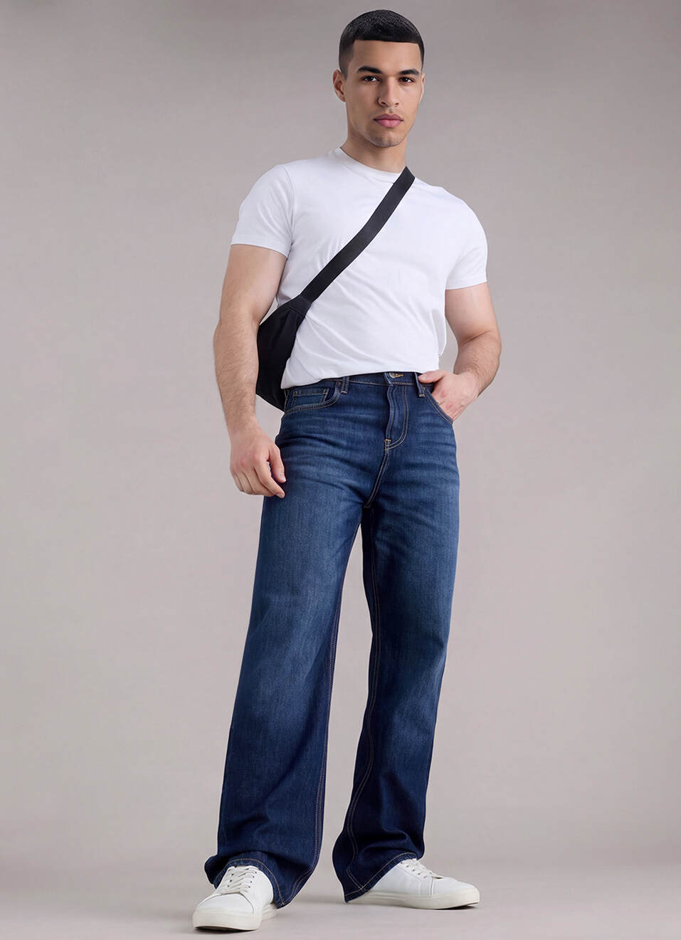 Men Blue Baggy Fit Mid Rise Jeans, , large image number 1