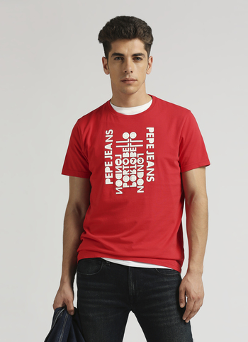 Red Sheet Transfer Print Short Sleeve T-shirt