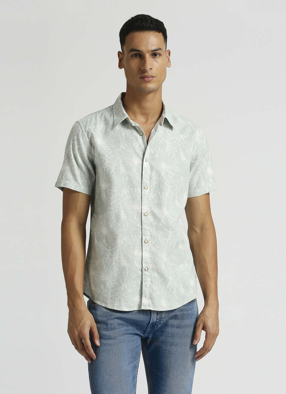 Mint Botanical Print Short Sleeve Shirt, , large image number 1