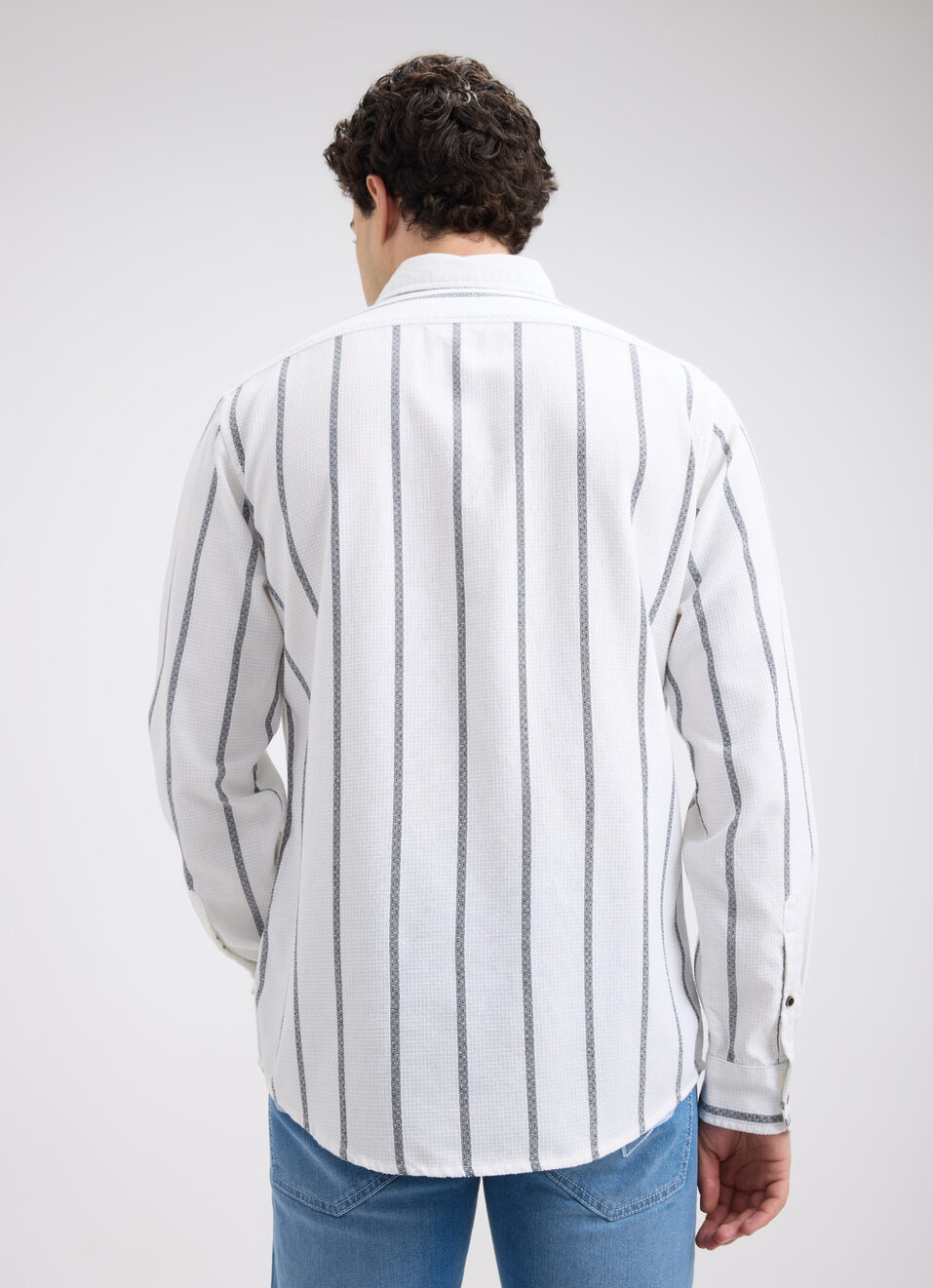 Men White Stripe Full Sleeve Shirt, , large image number 2