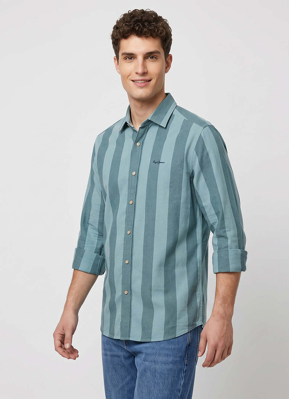 Men Green Striped Oxford Long Sleeve Shirt, , large image number 3