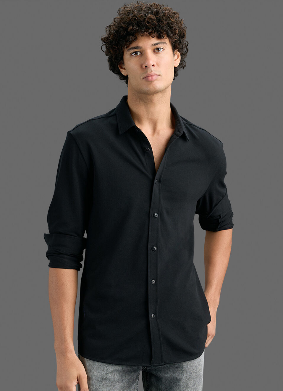 Men Black Solid Shirt, , large image number 7