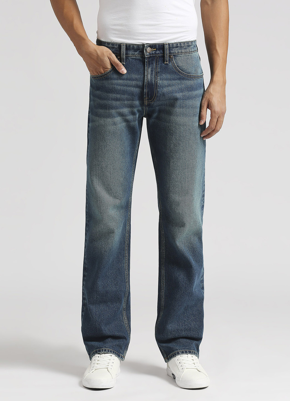 Kingston Mid Rise Dark Blue Straight Fit Jeans, , large image number 2