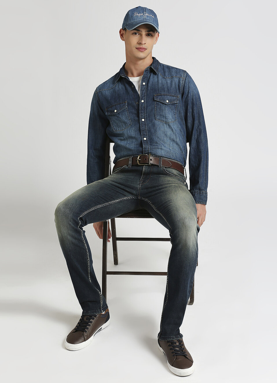 Vapour Dark Blue Mid Rise Slim Fit Jeans, , large image number 1
