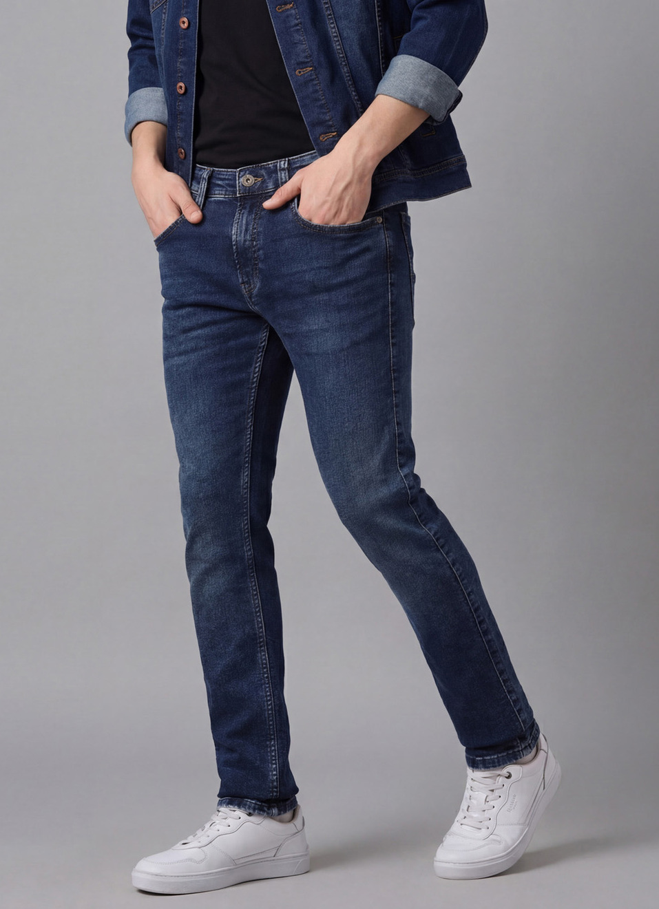 Men Blue Mid Rise Slim Fit Powerflex Jeans, , large image number 0