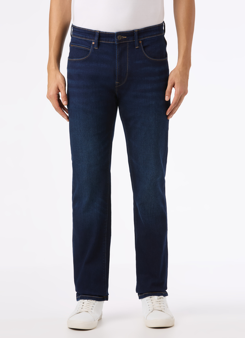 Men Black Mid Rise Straight Fit Powerflex Jeans, , large image number 1