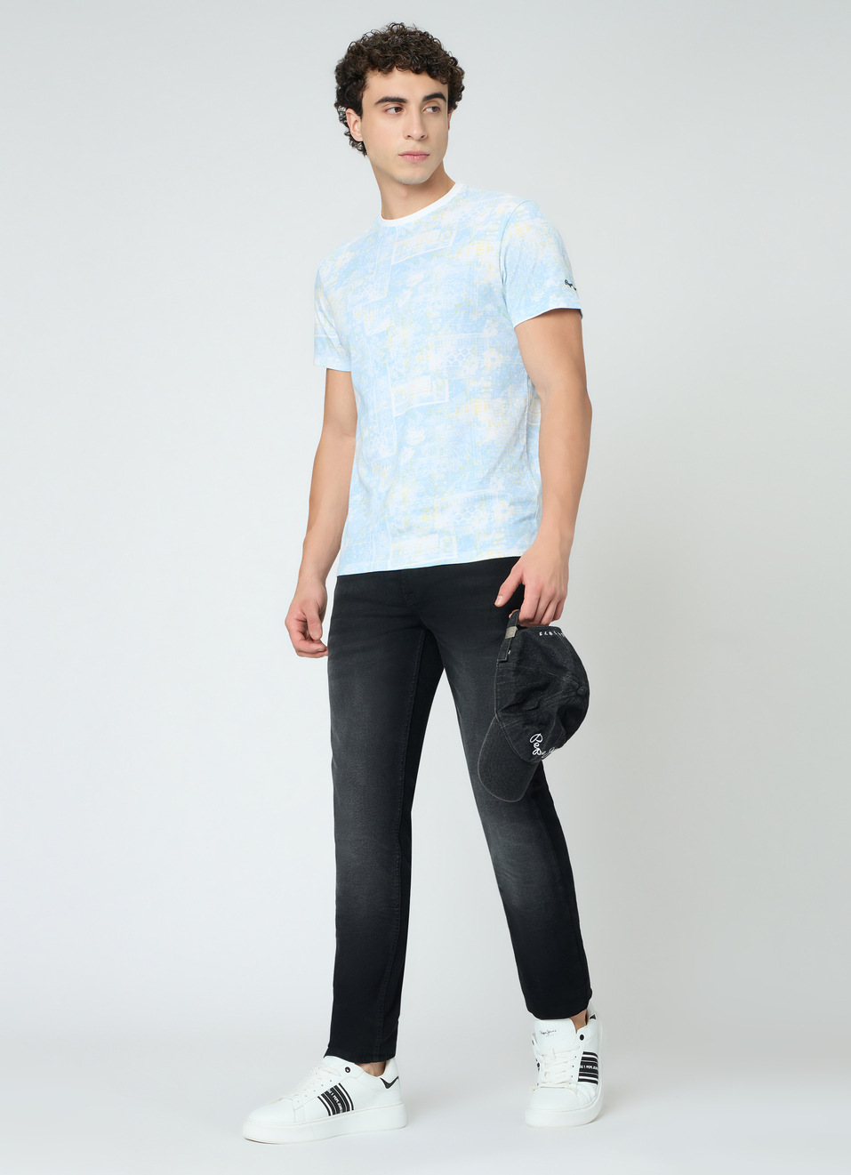 Men Sky Blue Printed Slim Fit T-shirt, , large image number 5