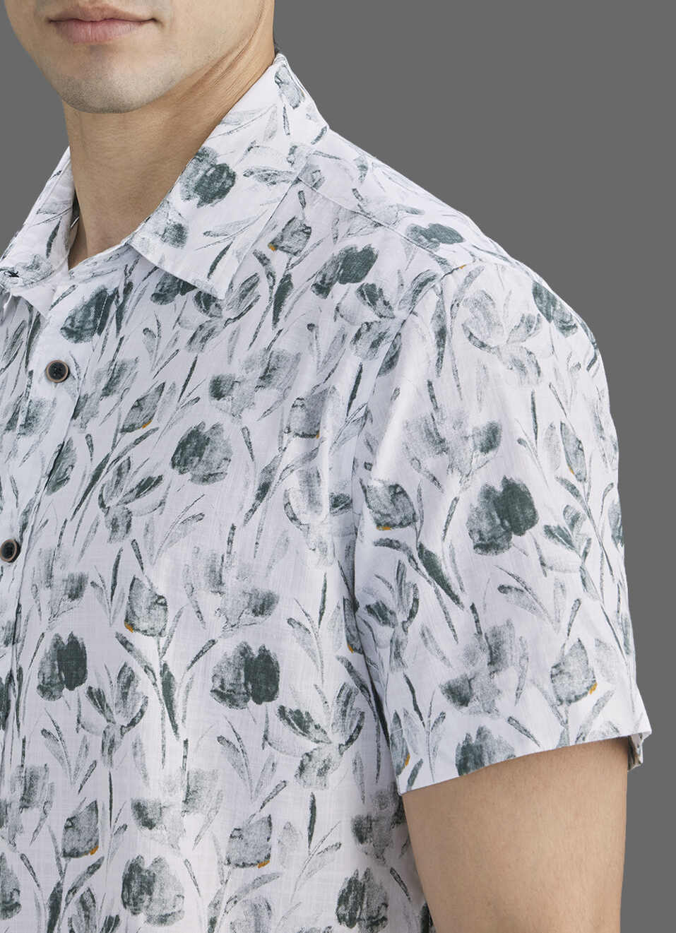 Men Grey Printed Resort Collar Short Sleeve Shirt, , large image number 1