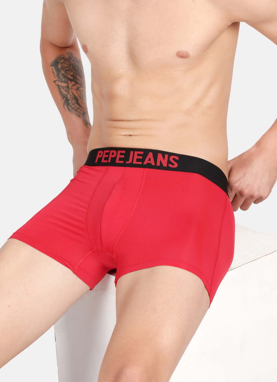 Red 4 Way Stretch Solid Trunks, , large image number 6