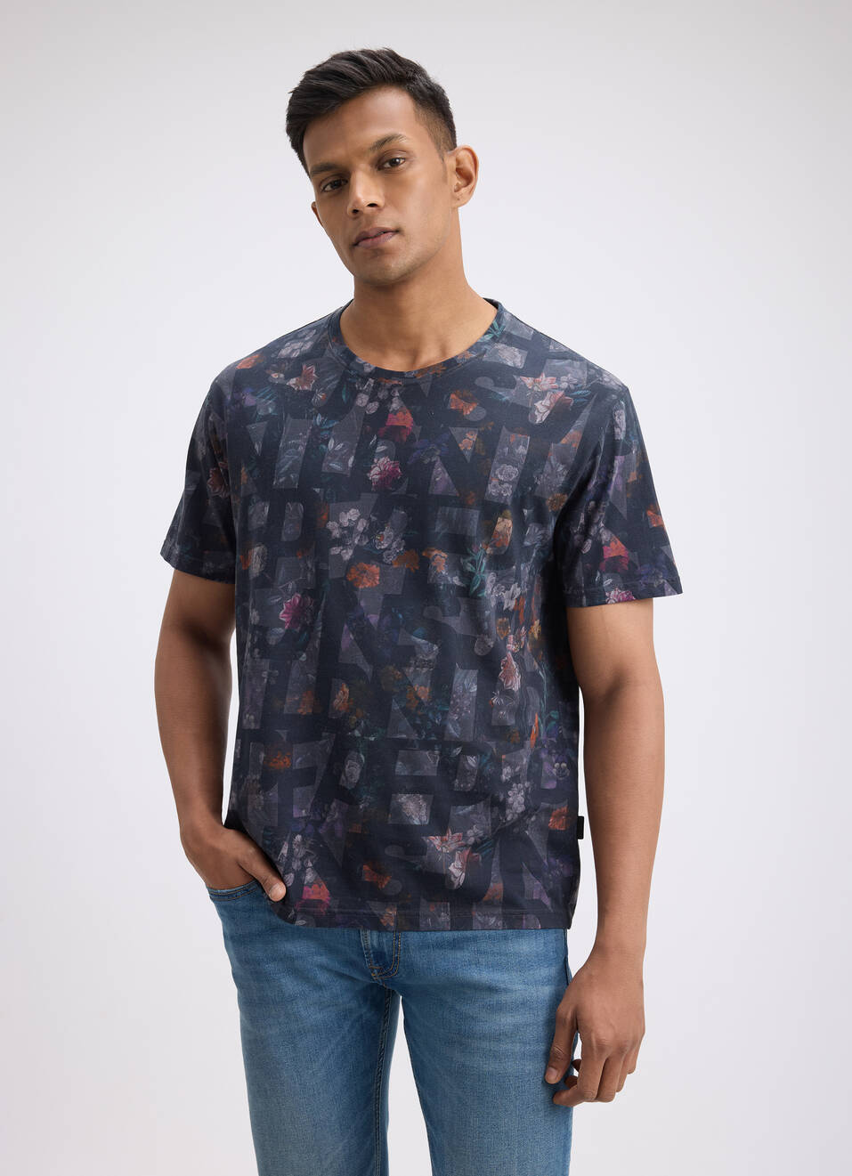 Men Black All Over Print Short Sleeve T-shirt, , large image number 1