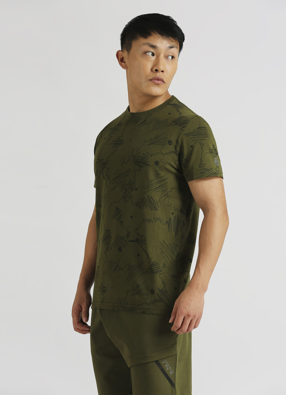Olive Water Base Print Short Sleeve T-shirt, , large image number 3