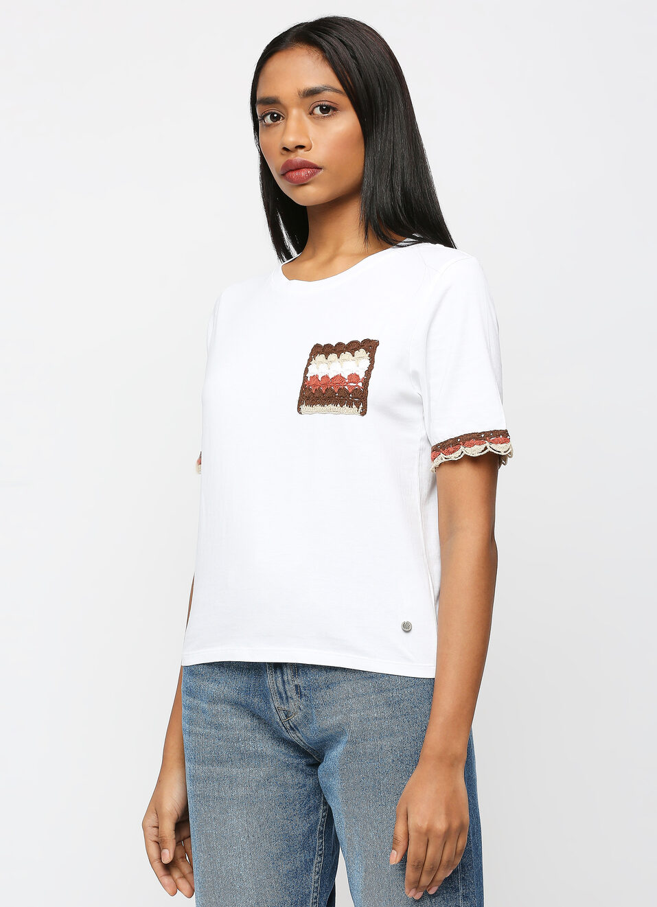 White Lace Detail Short Sleeve T-shirt, , large image number 3