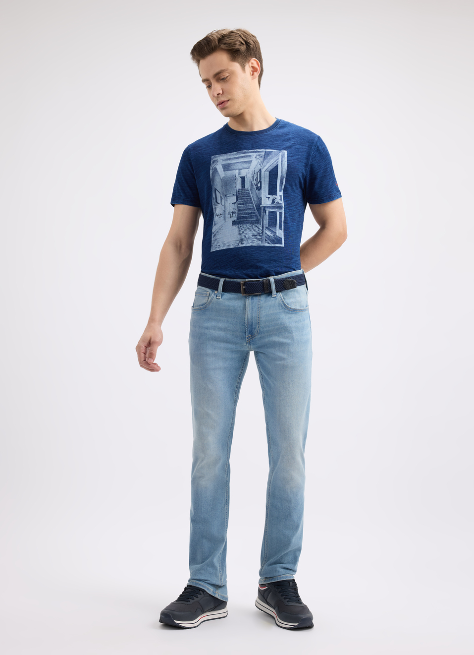 Men Indigo Photographic Print Short Sleeve T-shirt, , large image number 5