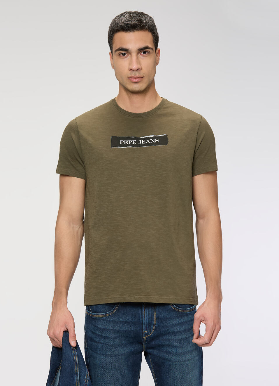 Men Olive Green Slim Graphic T-shirt, , large image number 0