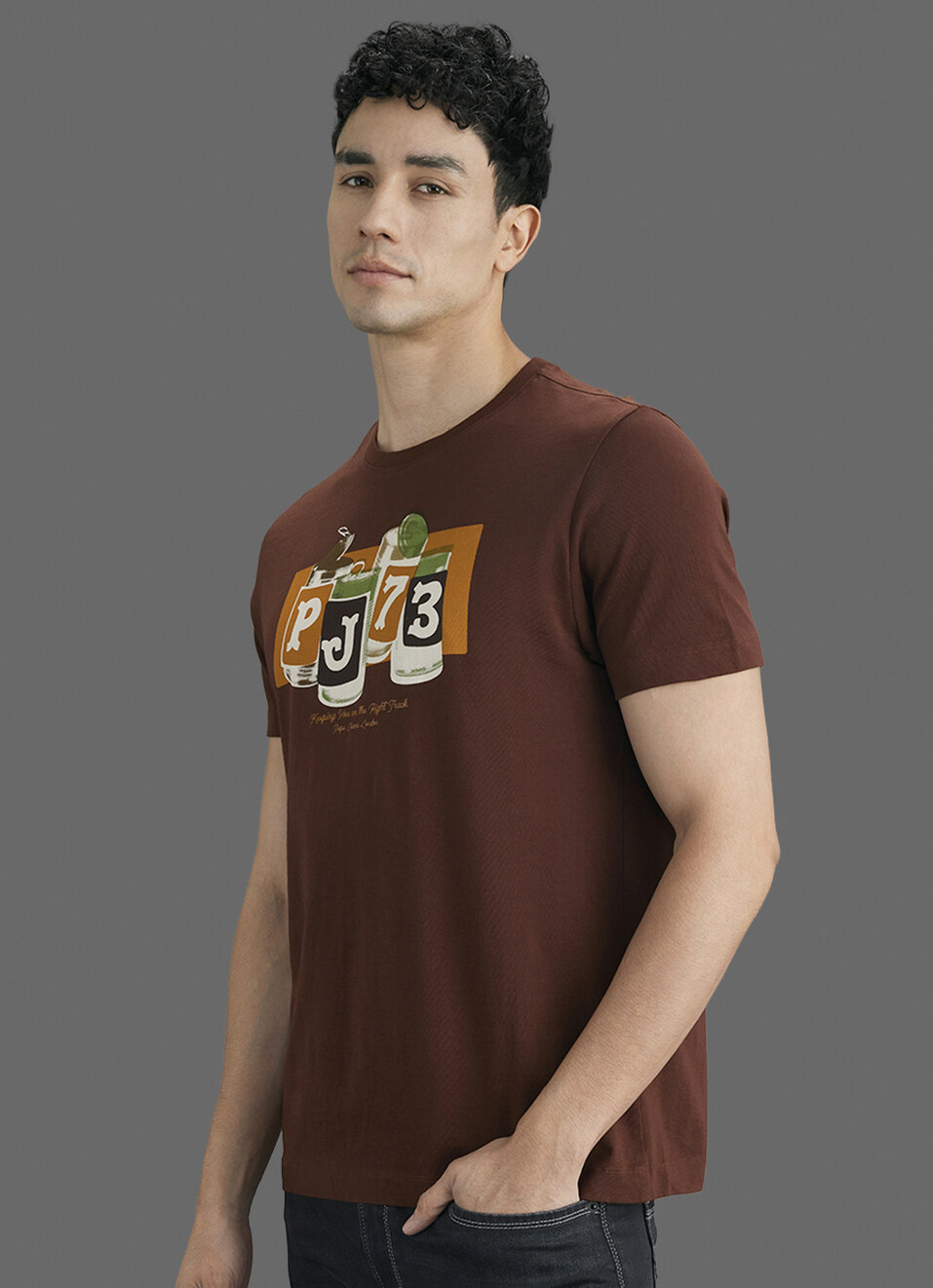 Men Brown Printed Slim Fit Short Sleeve T-shirt, , large image number 7
