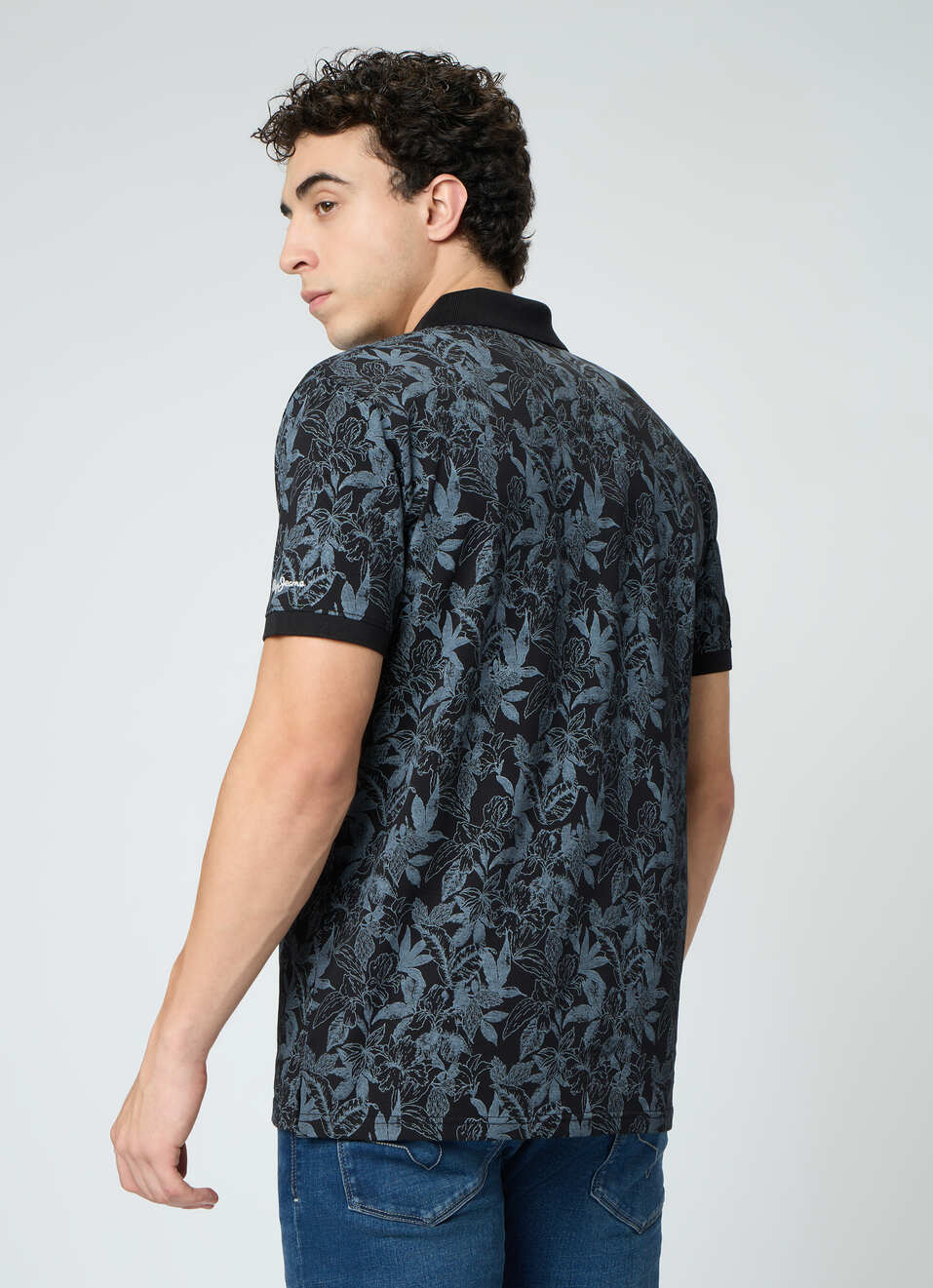 Men Black Printed Polo Collar T-shirt, , large image number 2
