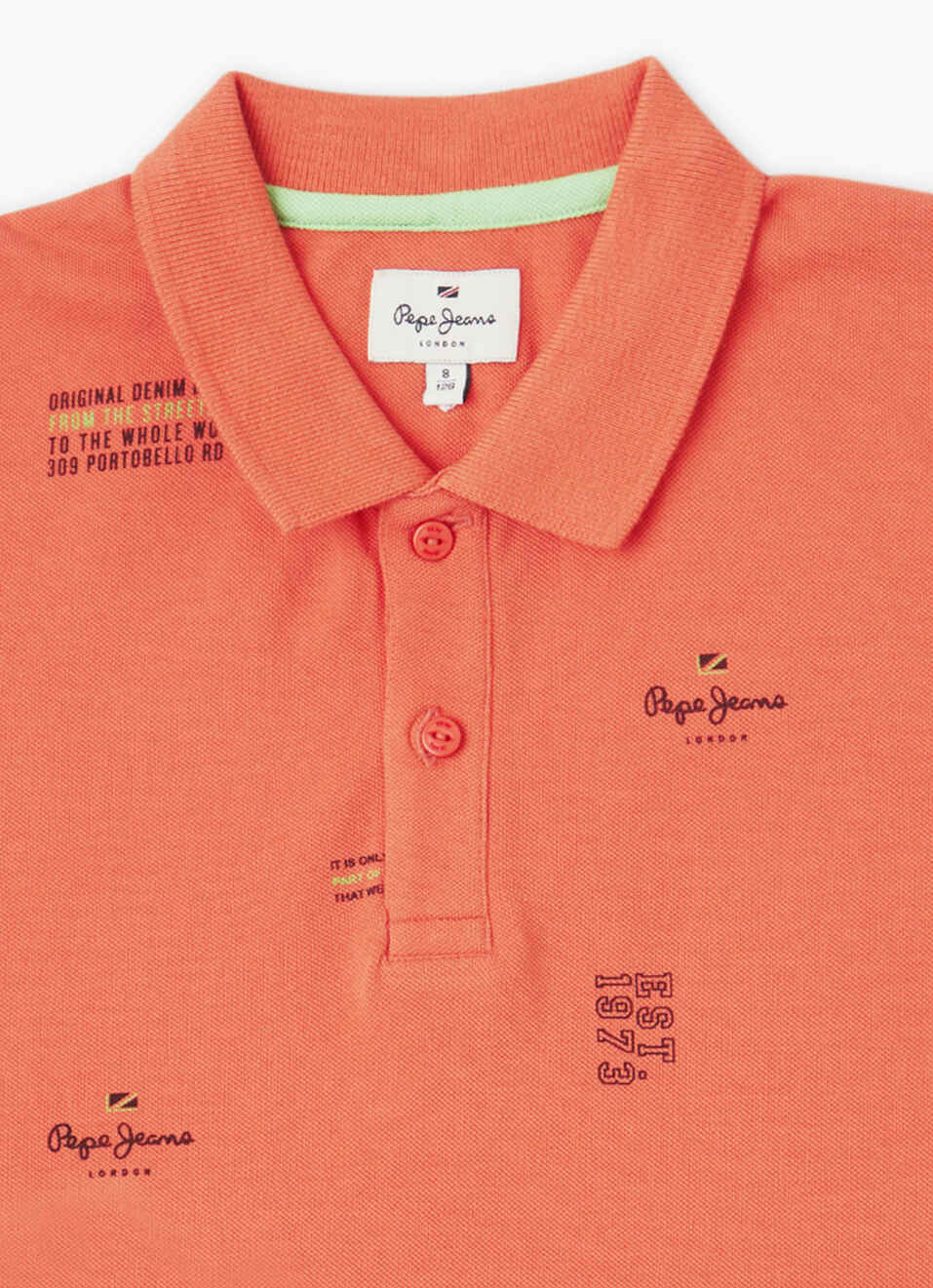 Boys Peach Typographic Print Short Sleeve Polo, , large image number 2