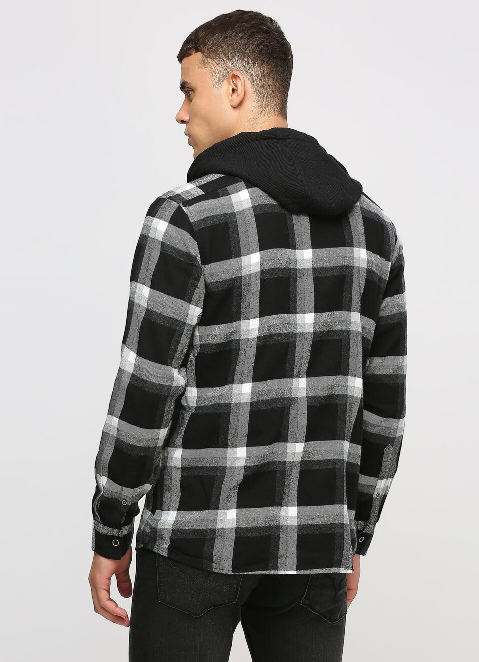 Black Checks Long Sleeve Hooded Shirt, , large image number 2