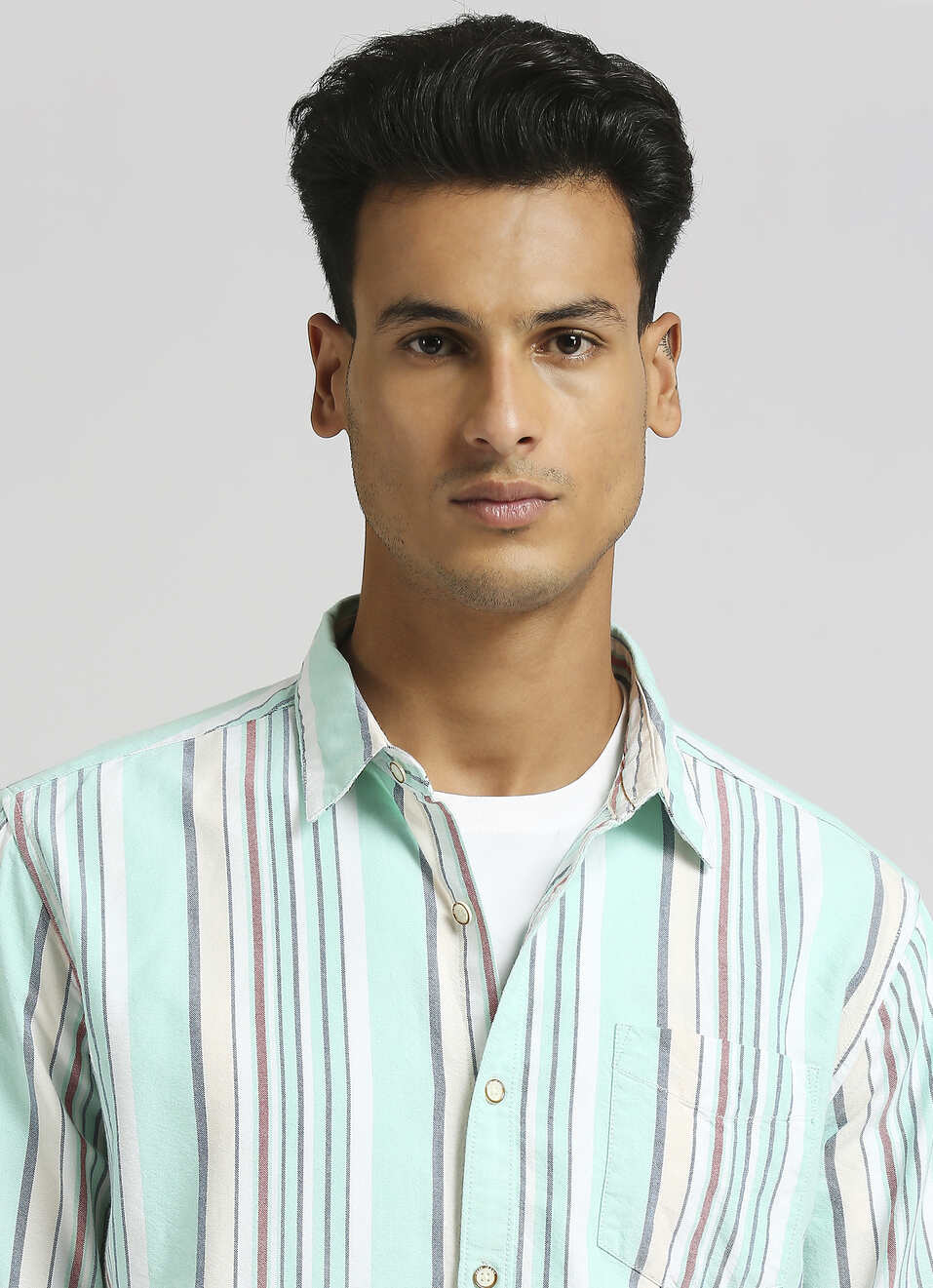 Aqua Stripes Textured Long Sleeve Shirt, , large image number 4