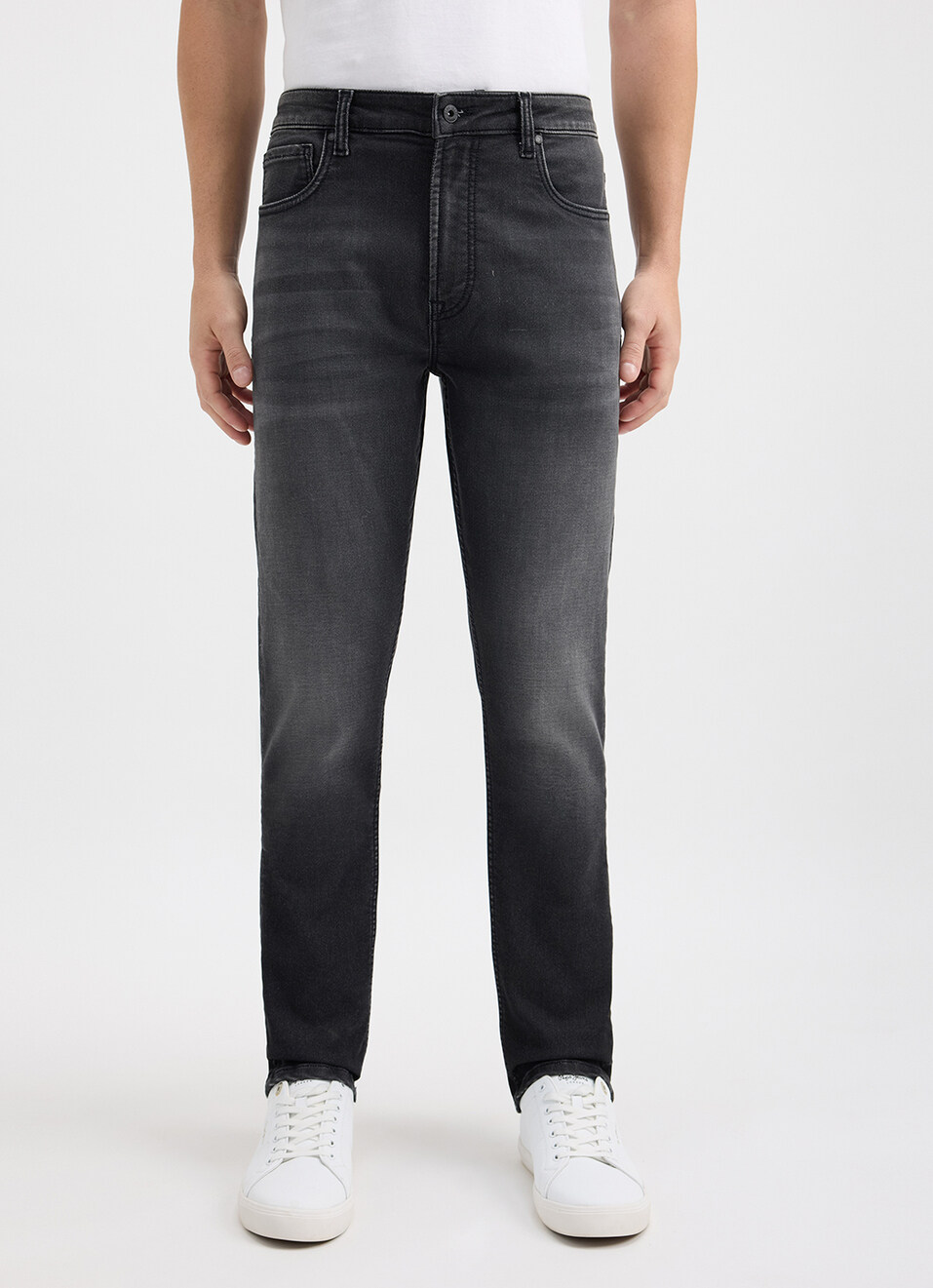 Men Black Mid Rise Slim Gymindigo Jogger Like Jeans, , large image number 6