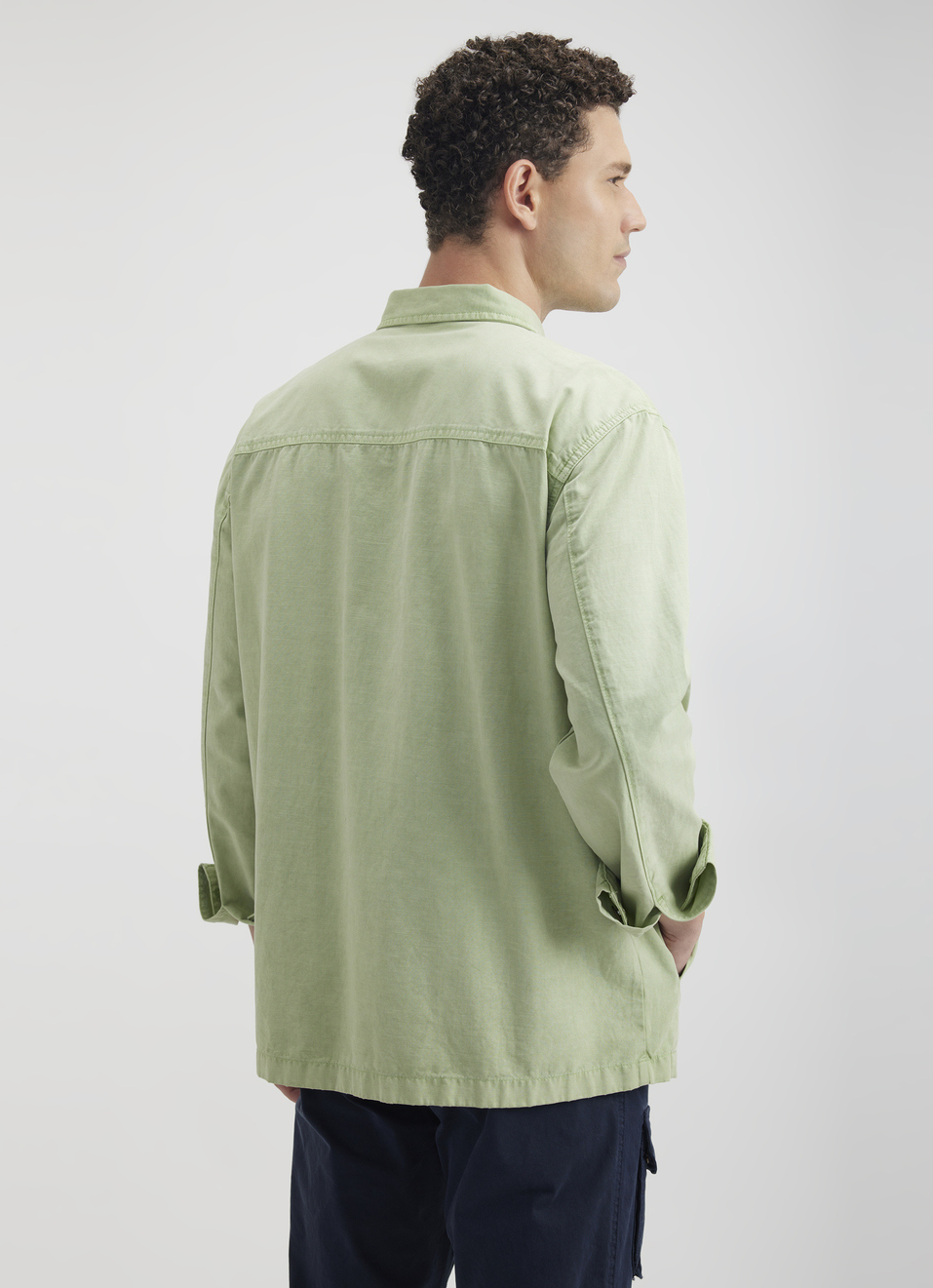 Men Green Overdyed Oversized Zipper Shirt, , large image number 2