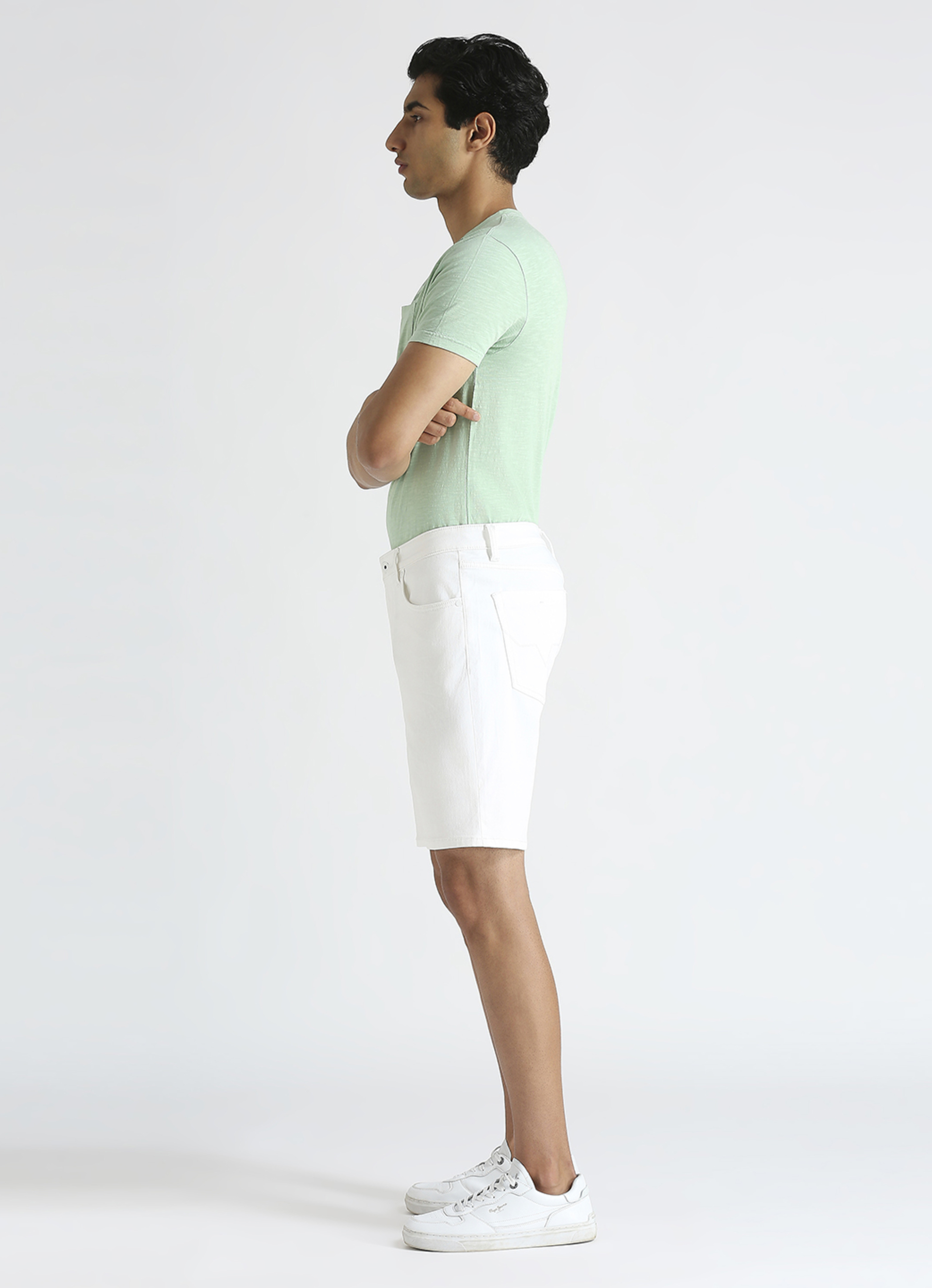 White Mid Waist Denim Shorts, , large image number 8