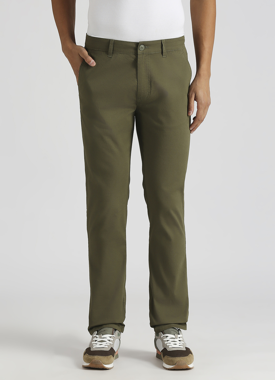 Men Green Mid Rise Stretch Chinos, , large image number 0