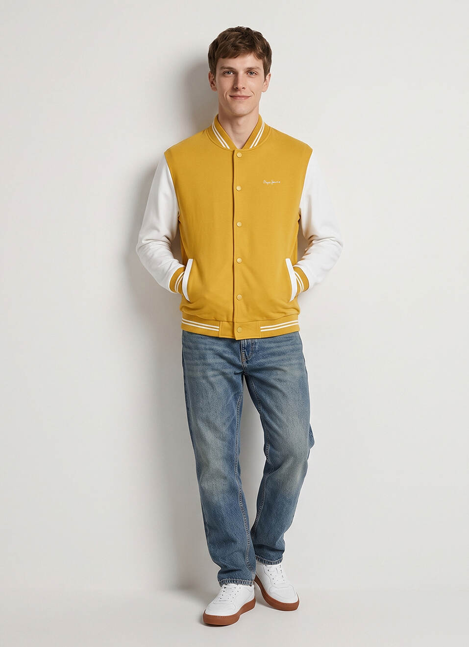 Men Yellow Solid Baseball Collar Long Sleeve Jacket, , large image number 5