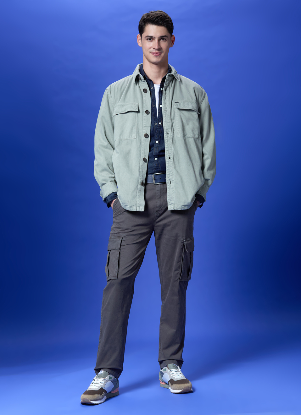 Green Oversized Full-sleeve Denim Shirt, , large image number 5