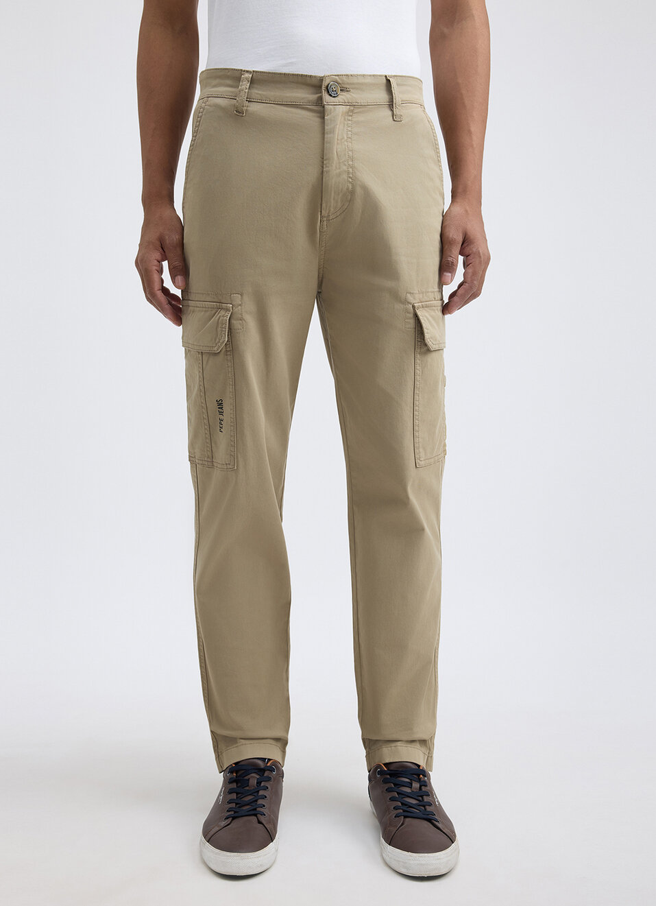 Men Beige Mid Rise Stretch Cargos, , large image number 2