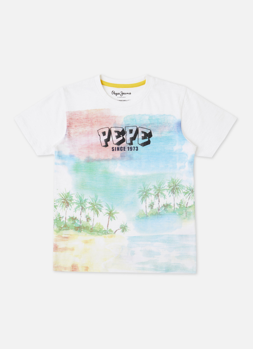 Boys White Beach Inspired Print Short Sleeve T-shirt, , large image number 0